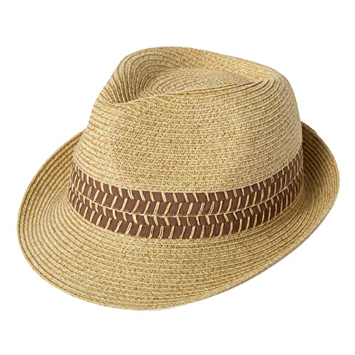 Comhats Sun Hats For Women Foldable UV Protection Large Wide Brimmed Floppy Panama Style Straw Beach Hat Fashionable Fedora Adjustable Beige