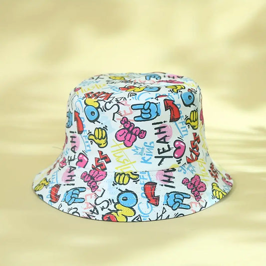 Letter Graffiti Print Bucket Hat Hip Hop