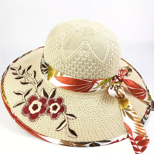 Vintage Flower Embroidery Sun Hat