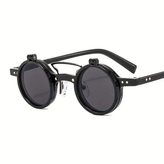 Round Frame Punk Double-layer Flip Sunglasses