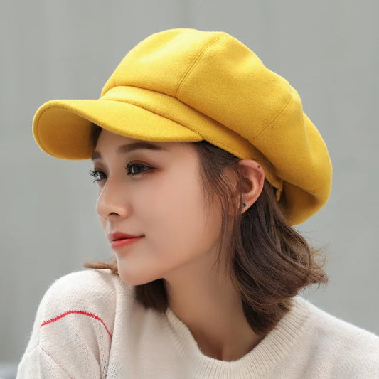 Autumn Winter Hats for Women Solid Plain Octagonal Newsboy Cap Men Ladies Casual Wool Hat Winter Beret Women Painter Cap