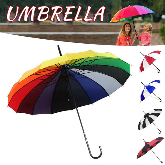 16k Rainbow Retro Pagoda Umbrella Classical Colorful Striped Parasol Umbrella Sun Rain UV Large Golf Umbrella with Hook Handle